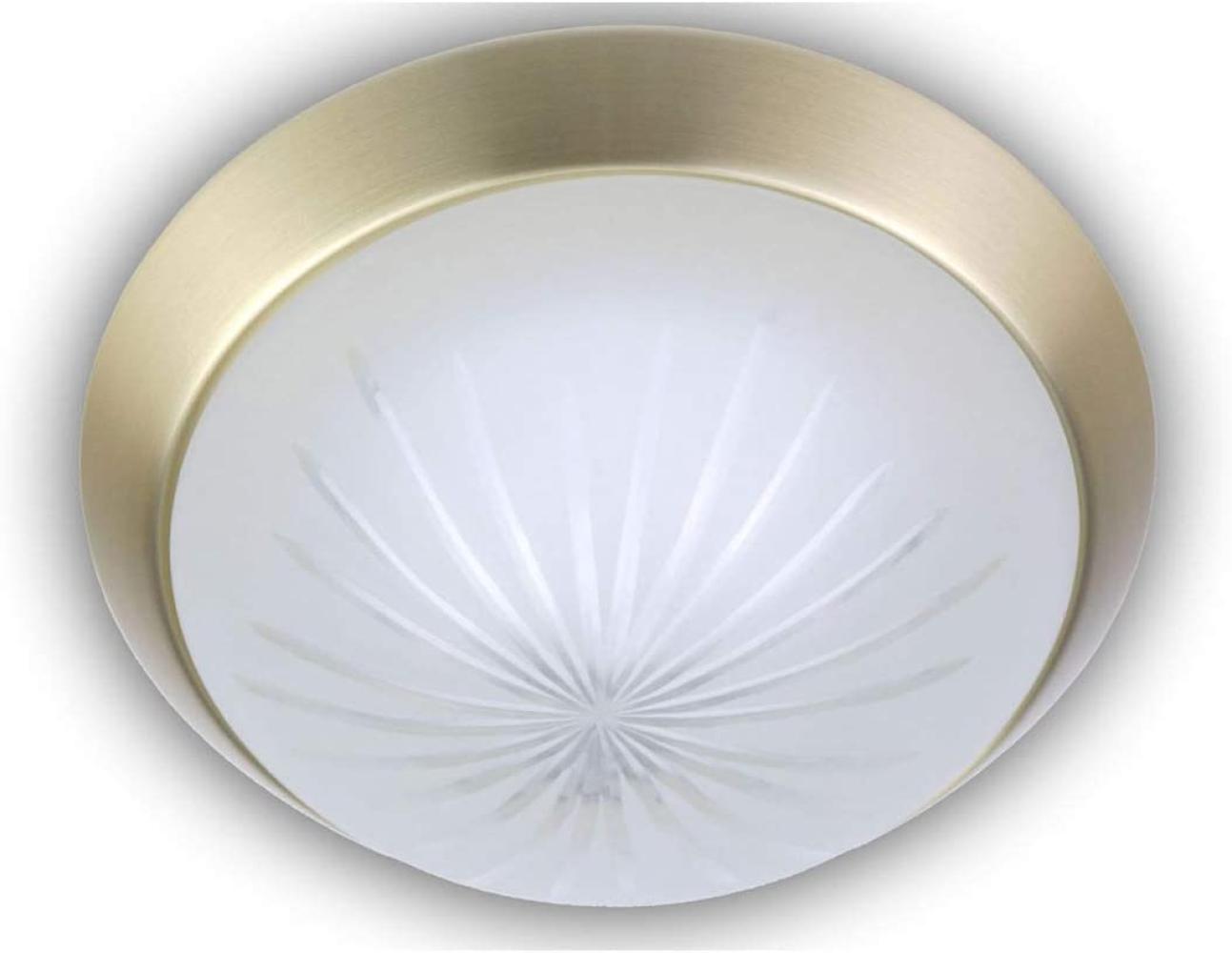 LED-Deckenleuchte rund, Schliffglas satiniert, Dekorring Messing matt, Ø 35cm Bild 1
