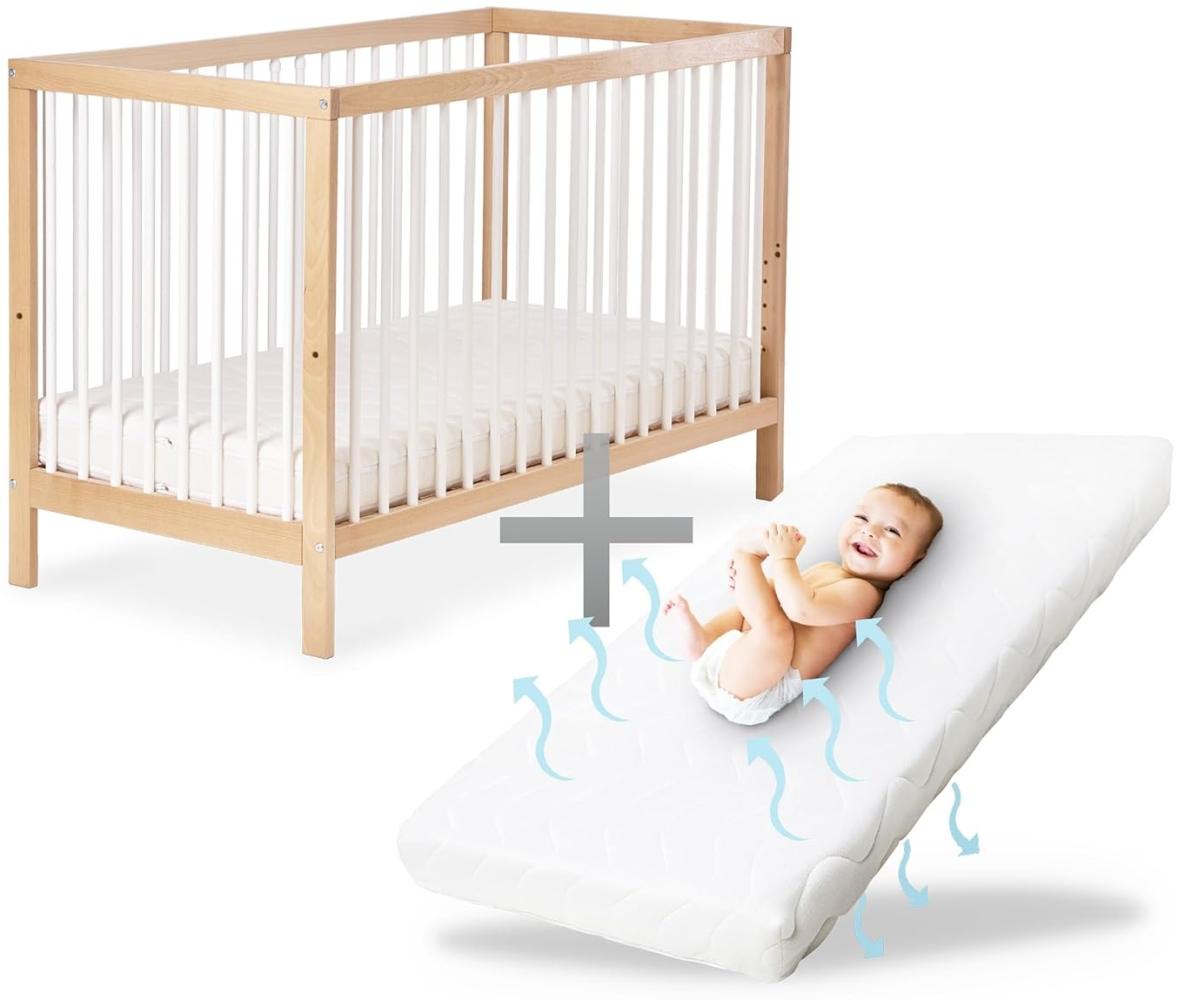 Ehrenkind® Babybett PUR inkl. 140x70 aus Natur Buchenholz | Kinderbett 9-Fach höhenverstellbar mit entnehmbaren Stangen Bild 1