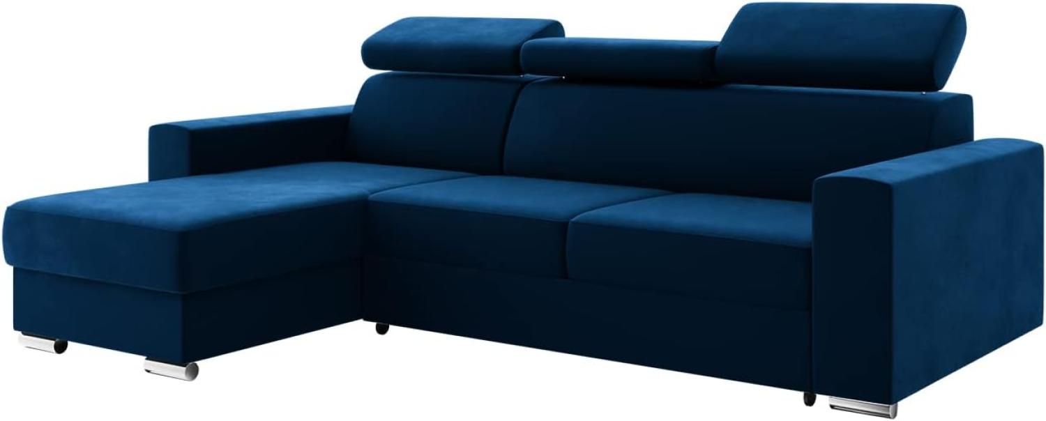 MEBLINI Schlafcouch mit Bettkasten - VOSS - 242x168x79cm Links - Blau Samt - Ecksofa mit Schlaffunktion - Sofa mit Relaxfunktion und Kopfstützen - Couch L-Form - Eckcouch - Wohnlandschaft Bild 1