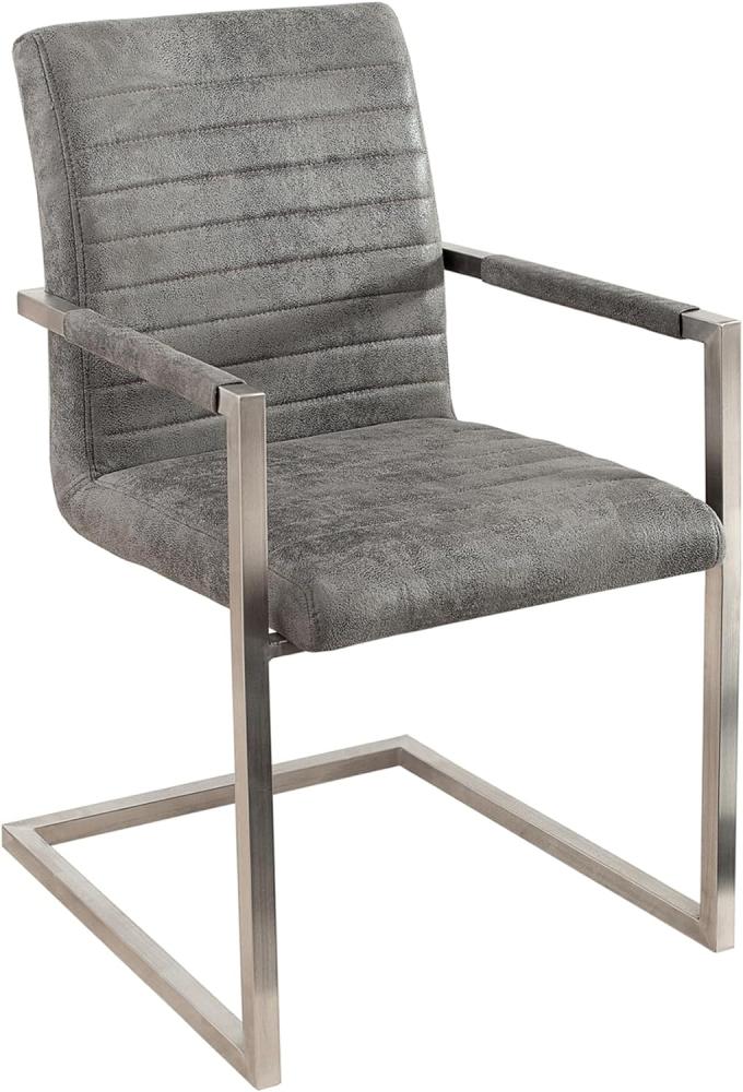 invicta INTERIOR Freischwinger Stuhl LOFT Vintage grau mit gepolsterten Armlehnen und Edelstahlgestell Esszimmer Stuhl Bild 1