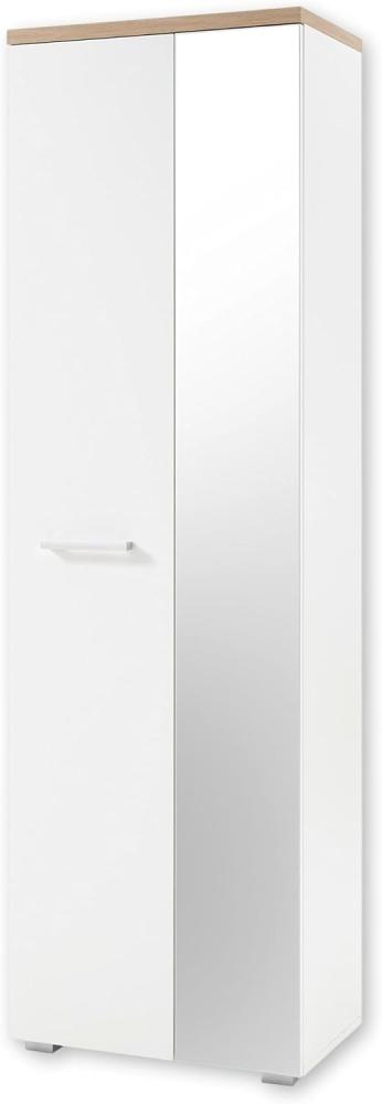 GOMERA Garderobenschrank mit Spiegel in Weiß, Artisan Eiche Optik - Moderner Flurgarderoben Schrank mit viel Stauraum - 60 x 198 x 38 cm (B/H/T) Bild 1