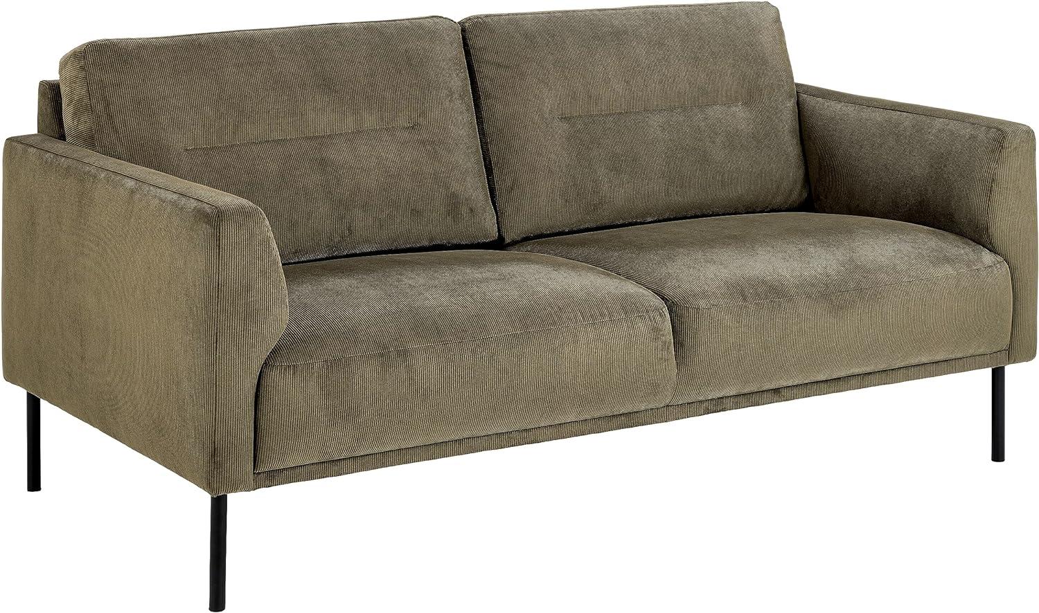 AC Design Furniture Gilda 2,5 Sitzer mit 2 Kissen im Retro Stil, Sektionssofa mit Olivgrünem Cordbezug und Schwarzen Metallbeinen, B: 165 x H: 84 x T: 91 cm Bild 1