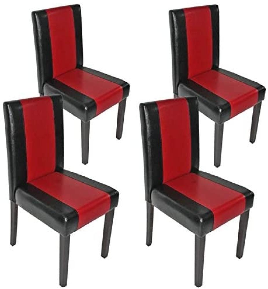 4er-Set Esszimmerstuhl Stuhl Küchenstuhl Littau ~ Kunstleder, schwarz-rot, dunkle Beine Bild 1