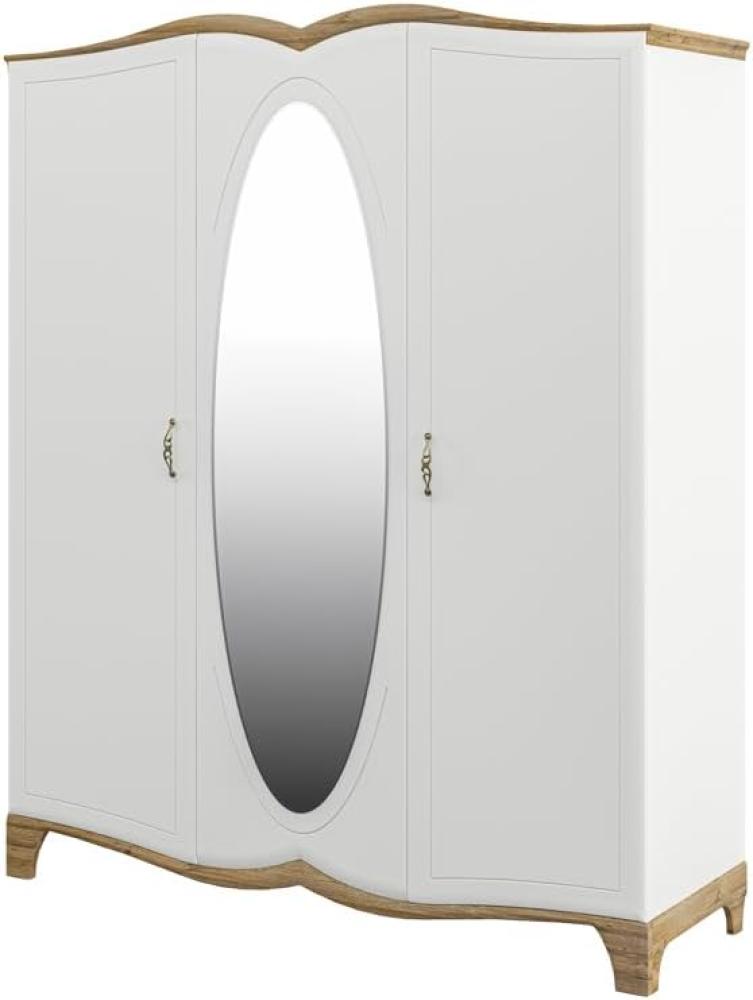 Kleiderschrank "Tiffanie" Spiegelschrank 3-türig 182cm Weiß Eiche Provence Bild 1
