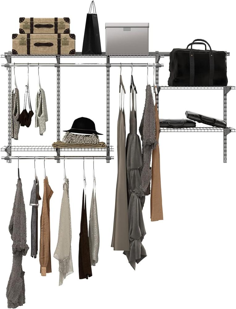 COSTWAY offener Kleiderschrank, Wandgarderobe Kleiderregal Wandgarderobe mit Drahtregalen und Kleiderstangen, Kleiderregal erweitbar von 91,5cm bis 182cm, Flexibles Regalsystem Bild 1