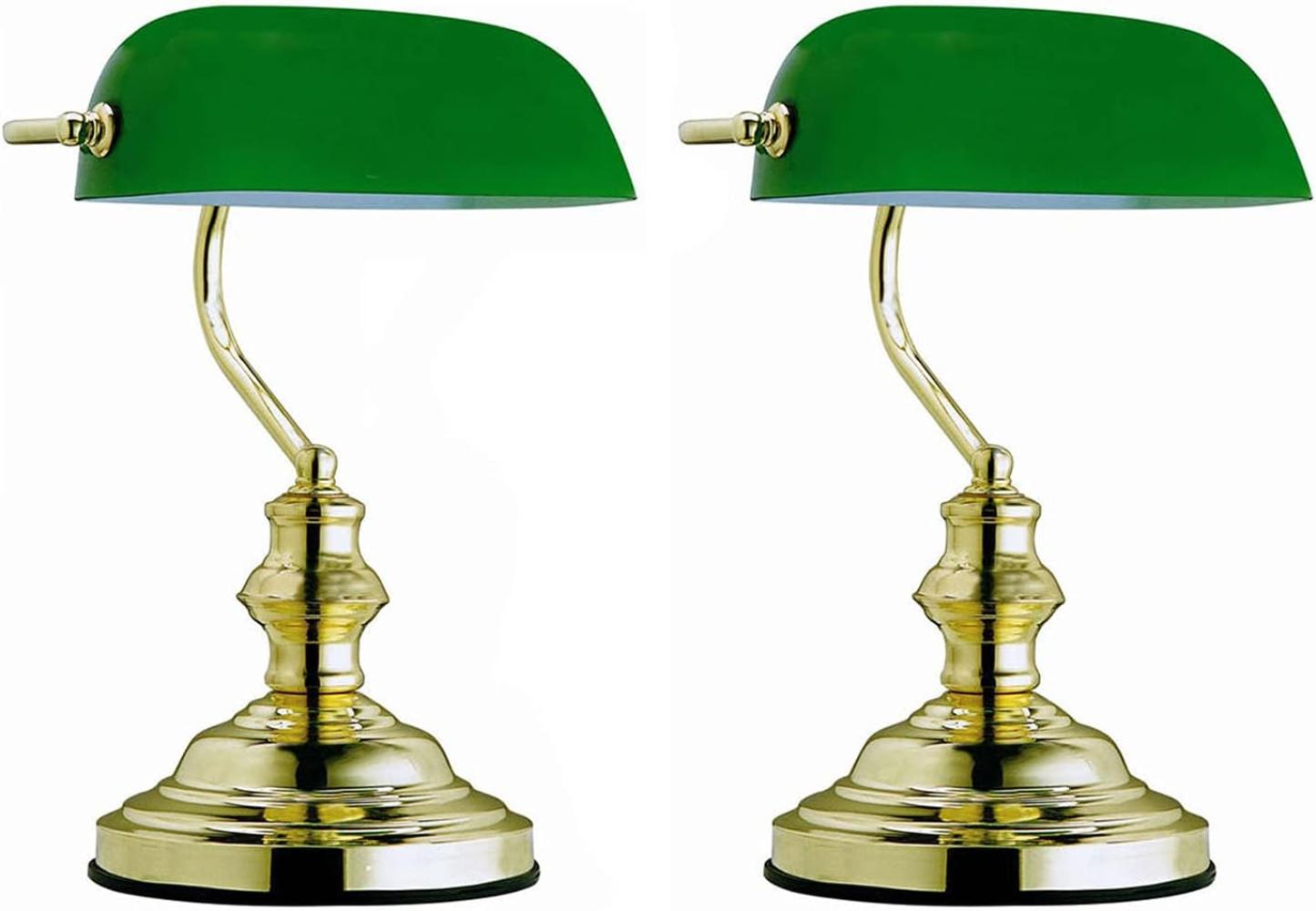 2er Set Retro / Vintage Tischlampe ANTIQUE, Bankerlamp, Messing, Glasschirm grün Bild 1