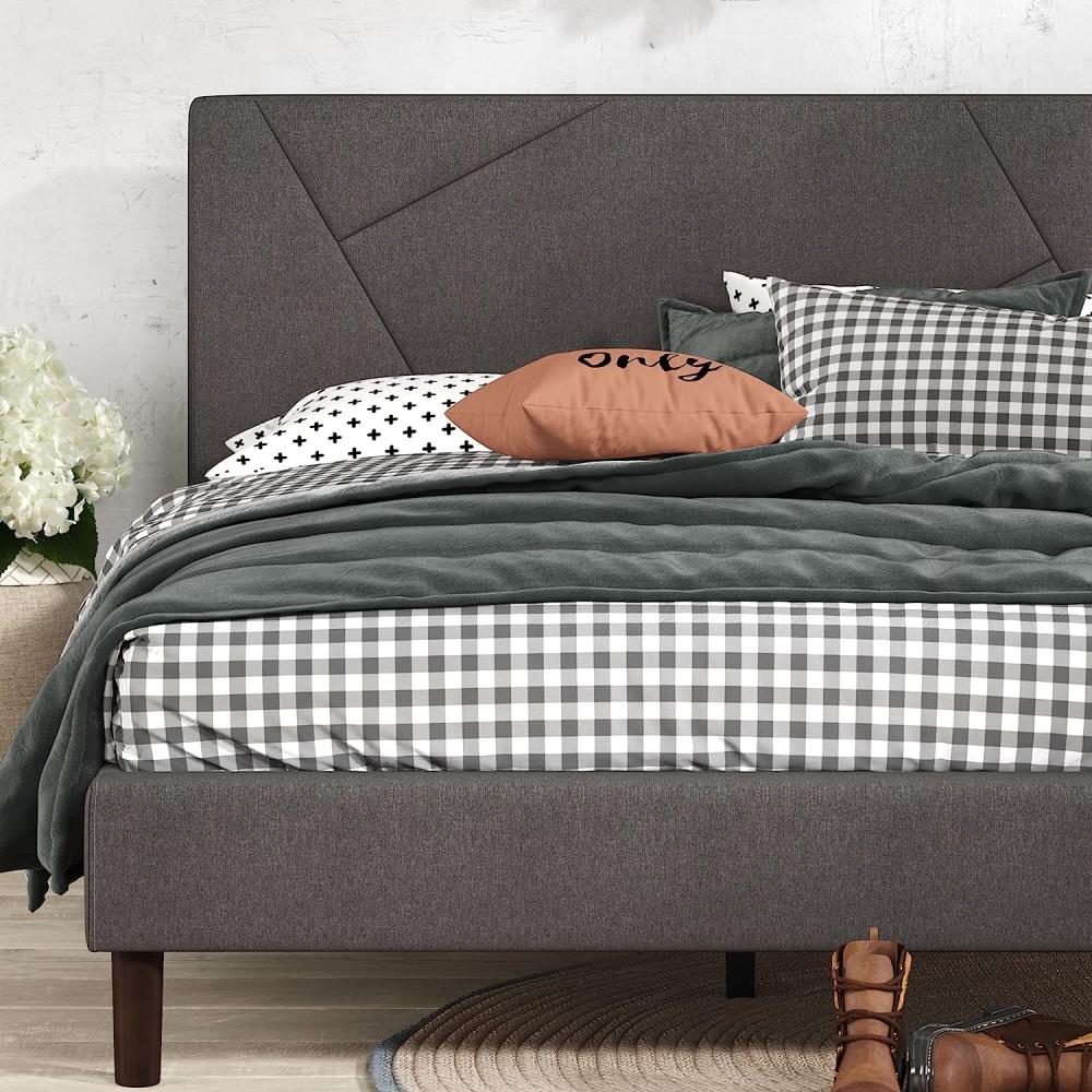 Zinus Upholstered Platform Bed, Metal/Wood/Fabric, 90 x 200 cm Bild 1