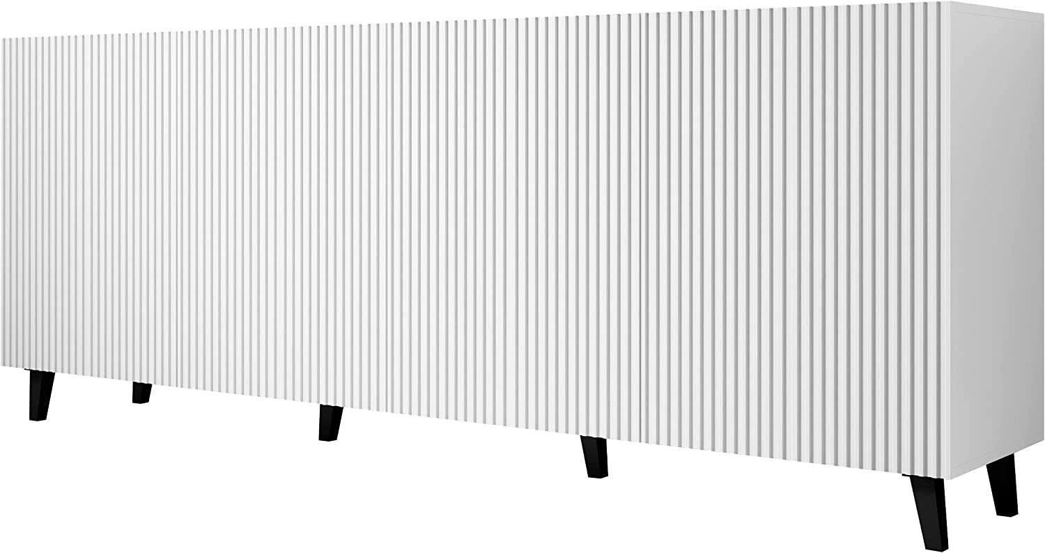 Kommode Fusbo 200, Farbe: Weiß / Weiß + Schwarz, 201x83x42cm Bild 1