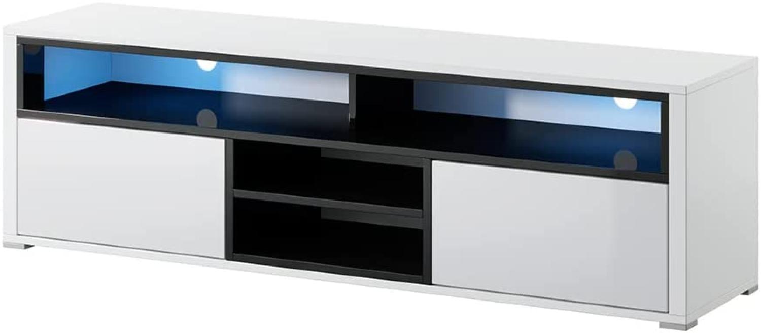 Selsey Mario – TV-Lowboard/TV-Schrank in Weiß/Schwarz mit Hochglanzfronten und LED-Beleuchtung Stehend Modern 137cm Bild 1