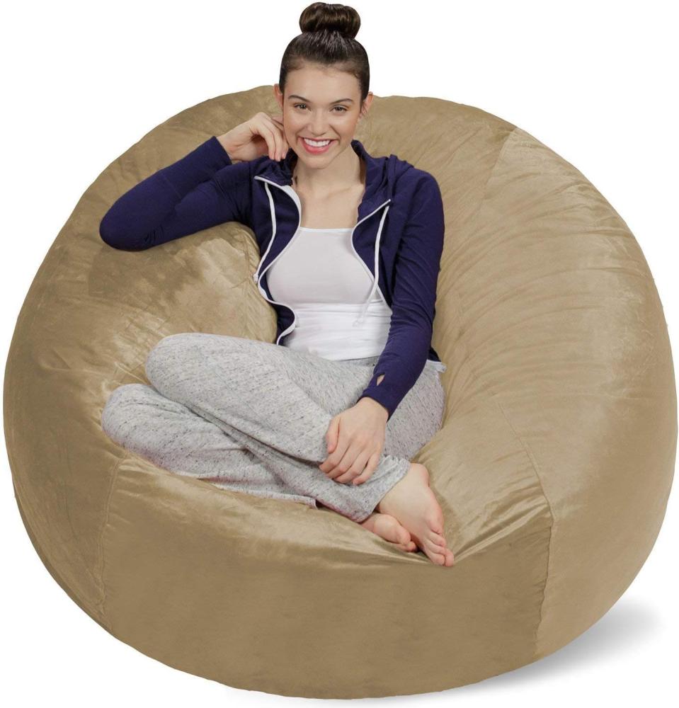 Sofa Sack XXL-Das Neue Komforterlebnis Sitzsack mit Memory Schaumstoff Füllung-Perfekt zum Relaxen im Wohnzimmer oder Schlafzimmer -Samtig weicher Velour Bezug in Beige Bild 1