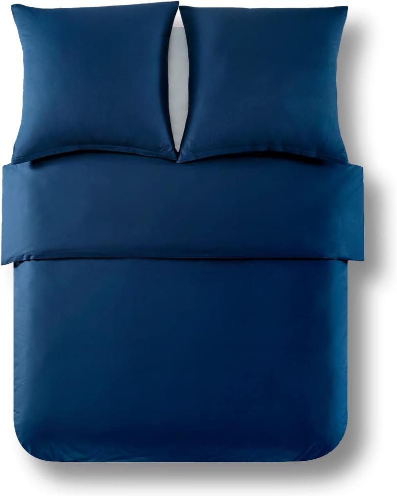 Alreya Renforcé Bettwäsche 200 x 220 cm - 100% Baumwolle mit YKK Reißverschluss, Superweiches Bettbezug, Oeko-TEX® Standard Zertifiziert, Blau, nur Bettbezug Bild 1