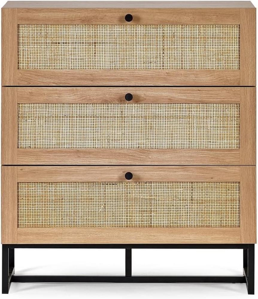 Julian Bowen Padstow Kommode mit 3 Schubladen, Eiche, Melamin mit Rattanfront und Metallsockel, Oak, 3 drawer Bild 1