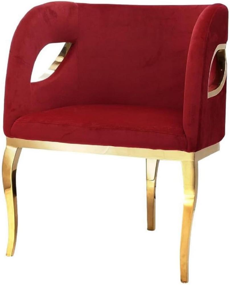 Casa Padrino Luxus Samt Sessel Rot / Gold 78 x 55 x H. 59 cm - Wohnzimmer Sessel - Hotel Sessel - Wohnzimmer Möbel - Luxus Möbel - Wohnzimmer Einrichtung - Luxus Einrichtung - Möbel Luxus Bild 1