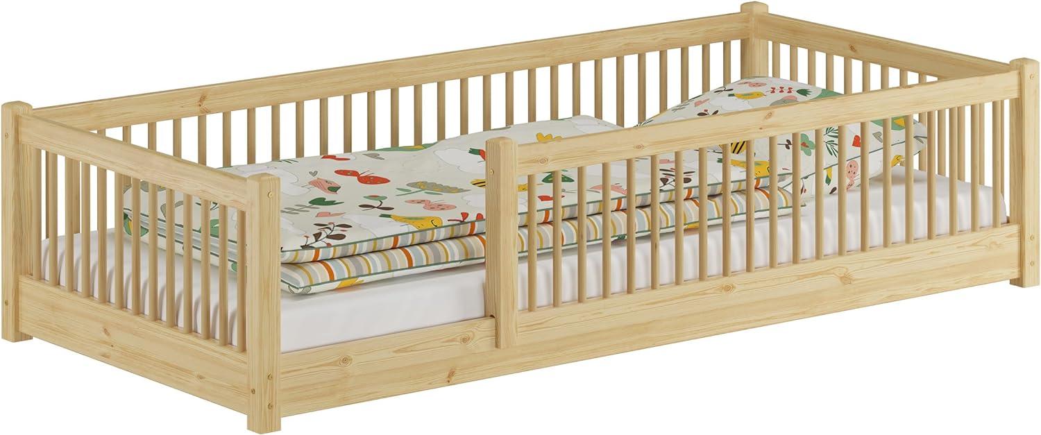 Kinderbett niedriges Bodenbett Kiefer natur 90x200 Kleinkinder Laufstall ähnlich ohne Zubehör Bild 1