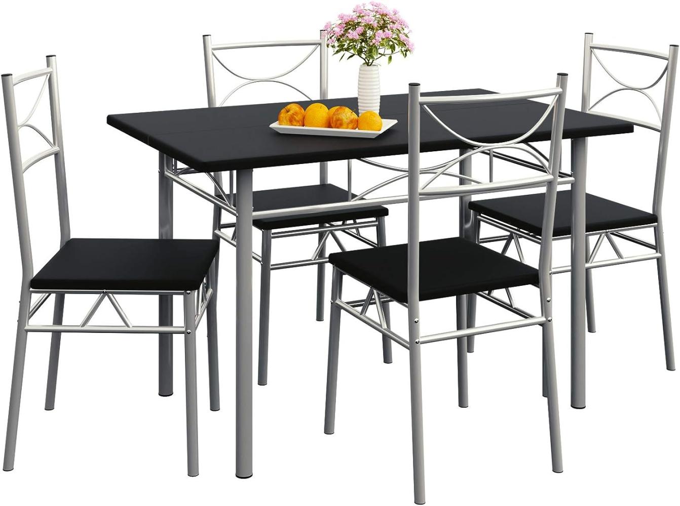 Casaria 5 TLG Sitzgruppe Paul Esstisch mit 4 Stühlen Schwarz für Esszimmer Küche Essgruppe Küchentisch Tisch Stuhl Set Bild 1