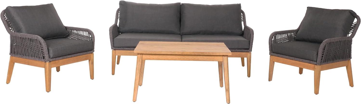 Gartengarnitur HWC-H56b, Lounge-Set Gartenlounge Sofa Sessel Tisch, Seilgeflecht Rope Holz Akazie ~ dunkelgrau Bild 1