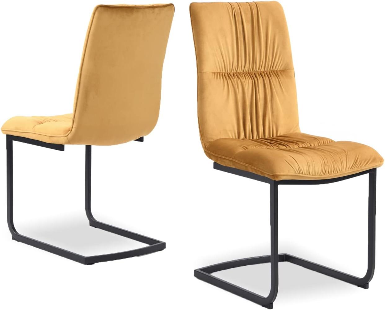 B&D home Esszimmerstühle OLIVIA 2er Set | Küchenstuhl Freischwinger Stühle für Esszimmer, Büro | industrial | Samtstoff Senfgelb Bild 1