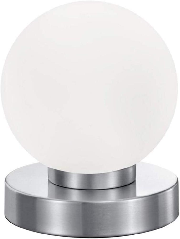 LED Tischleuchte Glaskugel Weiß Ø12cm, Fuß Silber - LED per Touch dimmbar Bild 1