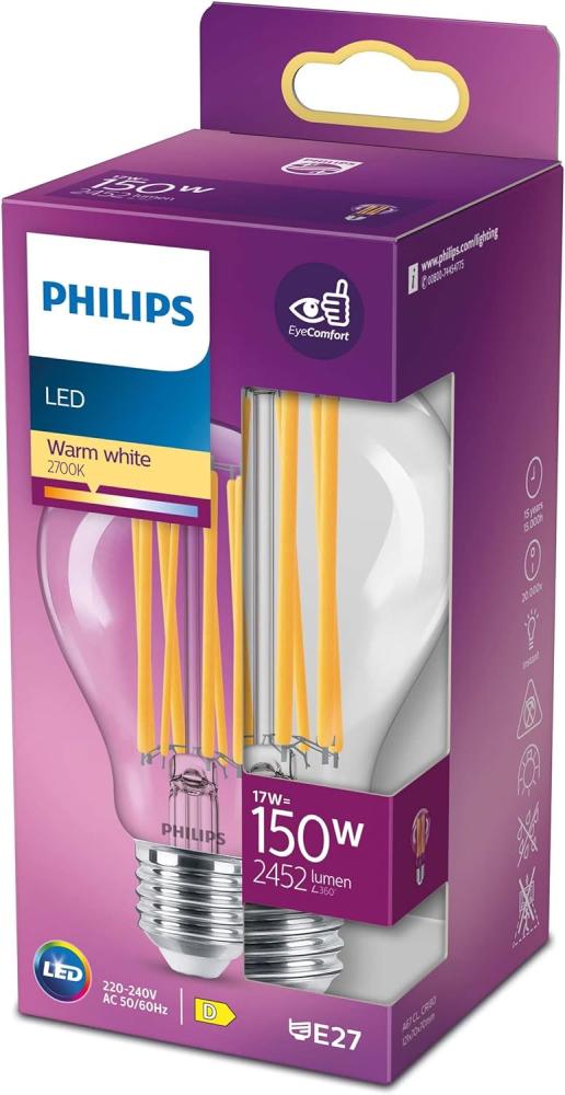 Philips LED-Lampe Classic Standard 17W/827 (150W) Clear E27 Bild 1