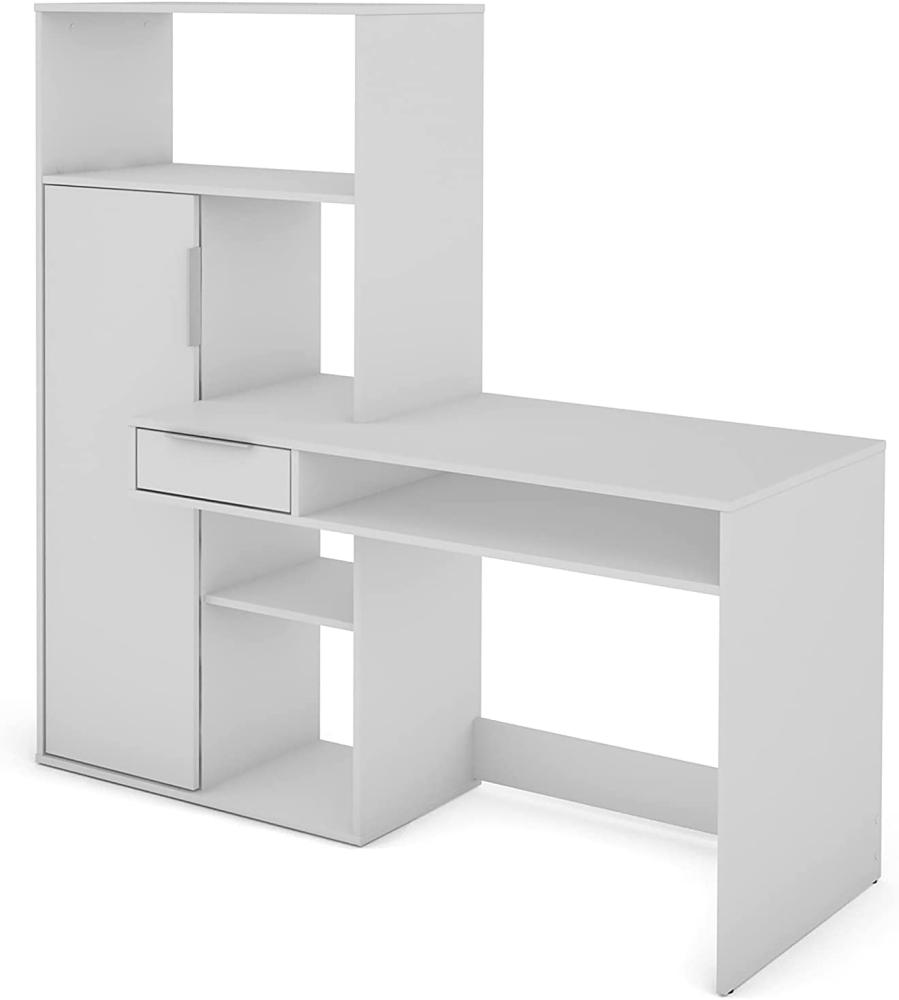 byLIVING Schreibtisch RIO / Arbeits-Tisch mit Regal in Weiß / Computer-Tisch mit integriertem Hoch-Schrank / 1 Schublade, 1 Tür und 5 offene Fächer / Bürotisch / 163x155x60cm (BxHxT) Bild 1