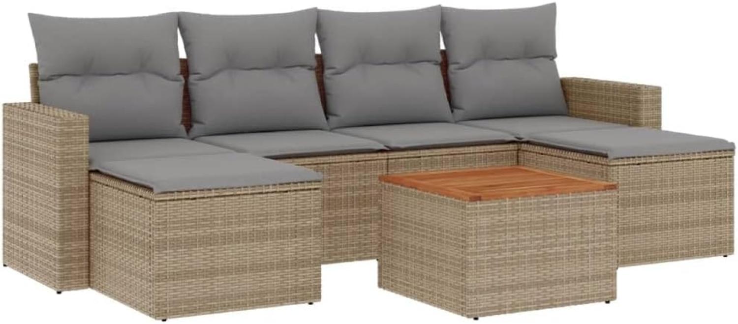 vidaXL 7-tlg. Garten-Sofagarnitur mit Kissen Beige Poly Rattan Bild 1