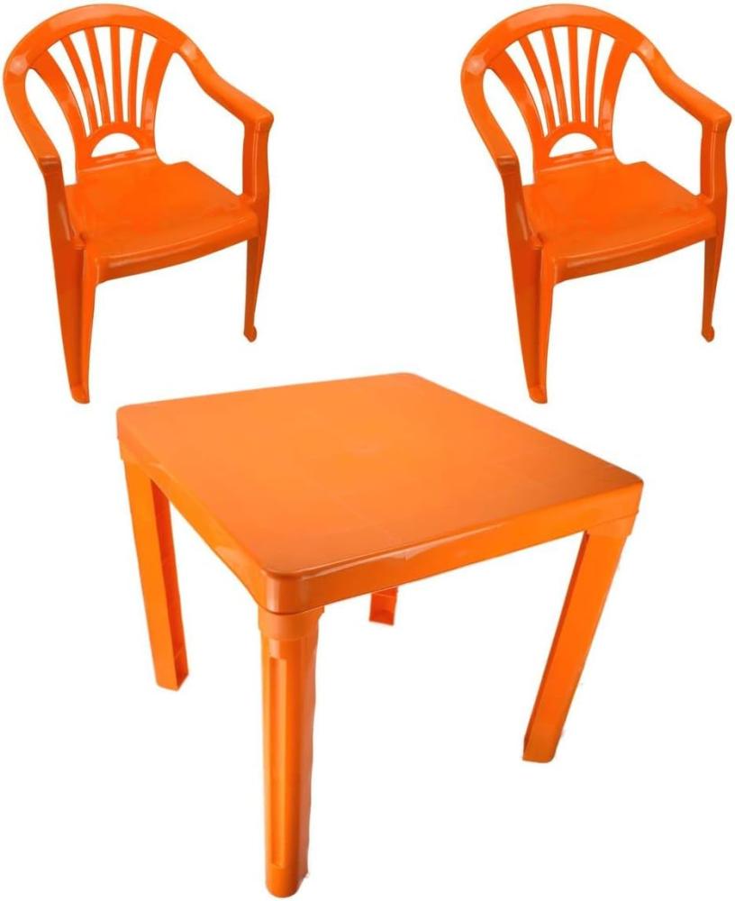 Kinder Spieltisch mit 2 Stühle in blau, grün, orange oder pink Gartensitzgruppe orange Bild 1