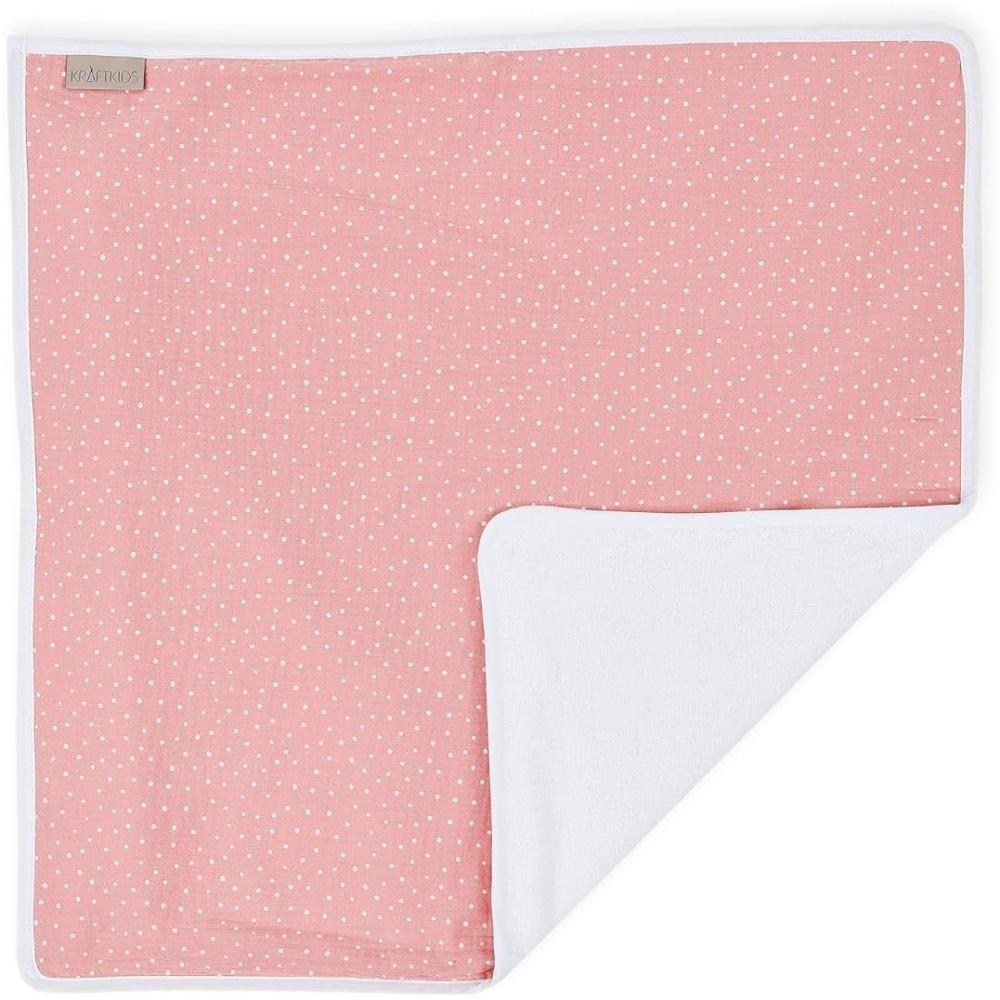 KraftKids Wickeltischunterlage Musselin rosa Punkte, Windelmatte aus 100% Baumwolle, wasserundurchlässige Reise-Wickelunterlage Bild 1