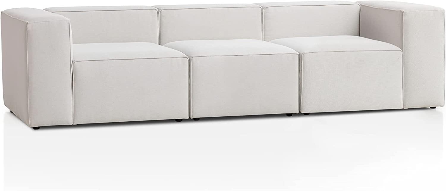 Genua Modular Sofa 3-Sitzer, individuell kombinierbare Wohnlandschaft bestehend aus Sitzelement mit Armteil links und rechts + Sitzelement ohne Armteil - strapazierfähiges Möbelgewebe, weiß Bild 1