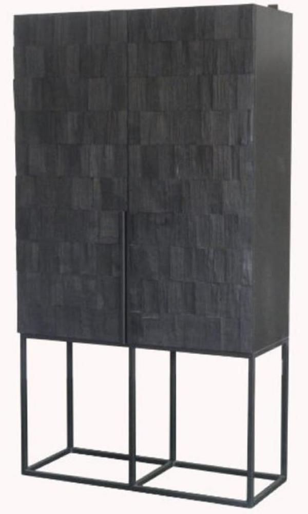 Casa Padrino Luxus Regalschrank mit 2 Türen Matt Schwarz / Schwarz 80 x 45 x H. 180 cm - Massivholz Schrank mit Metall Beinen - Luxus Möbel Bild 1