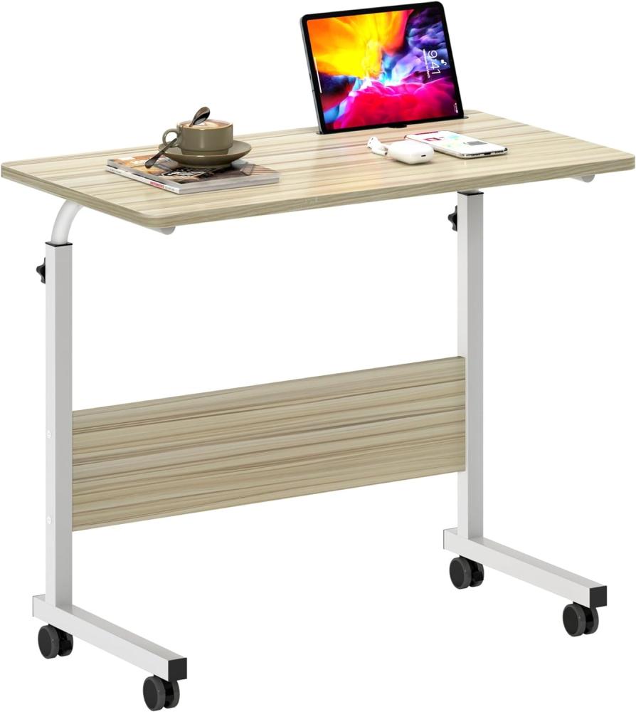 SogesHome Laptoptisch 80 * 40cm höhenverstellbar PC-Tisch mit Rollen, Betttisch, Beistelltisch,Kleiner Schreibtisch,Oberfläche mit Einschnitt Bild 1