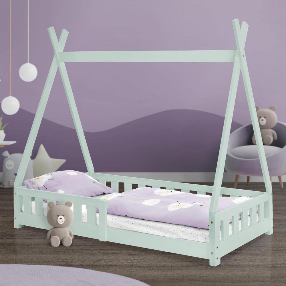 Kinderbett mit Rausfallschutz und Lattenrost 80x160 cm Minze aus Kiefernholz ML-Design Bild 1