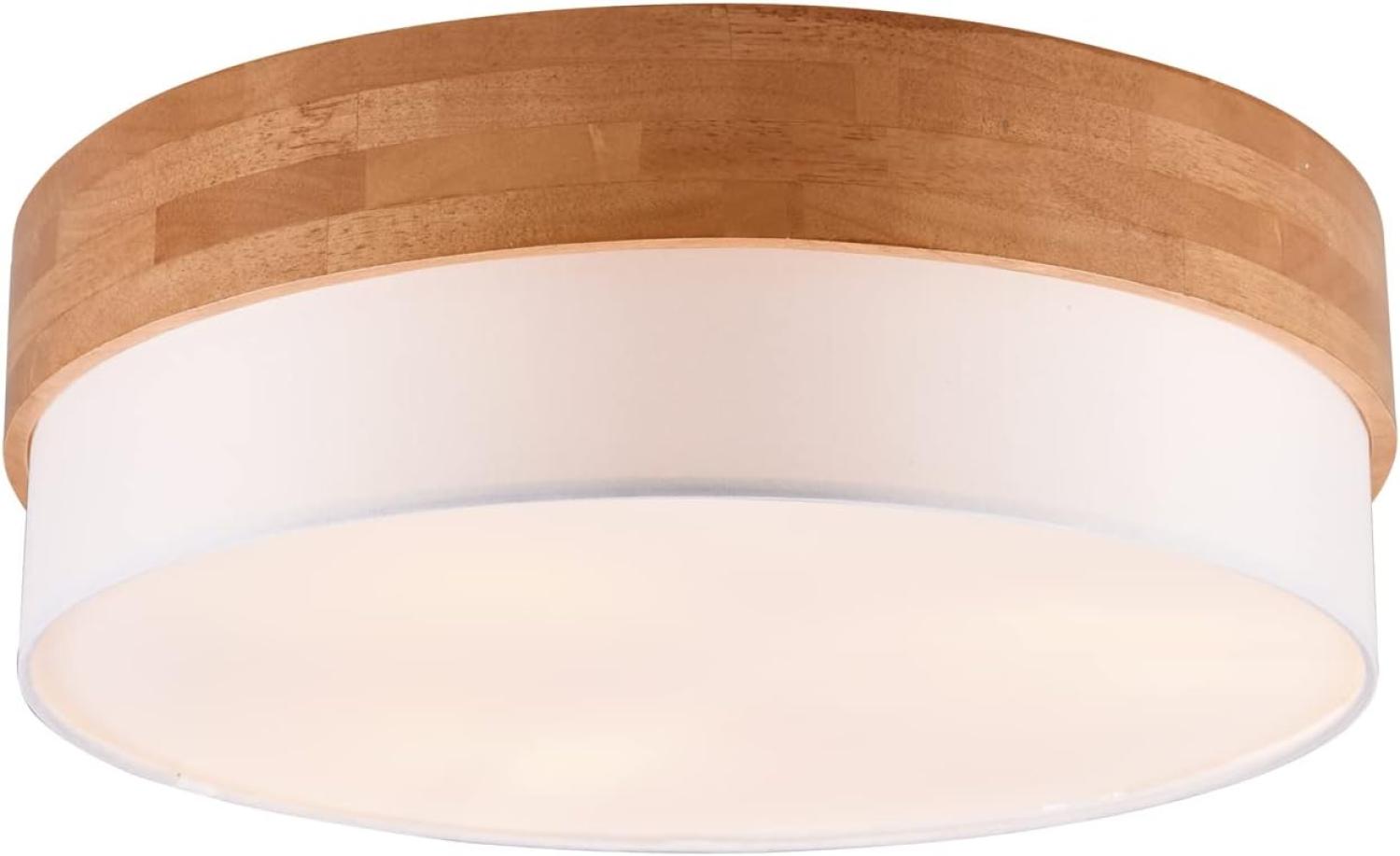 LED Deckenleuchte, Holzlampe mit Stoffschirm Weiß Ø 50cm Bild 1