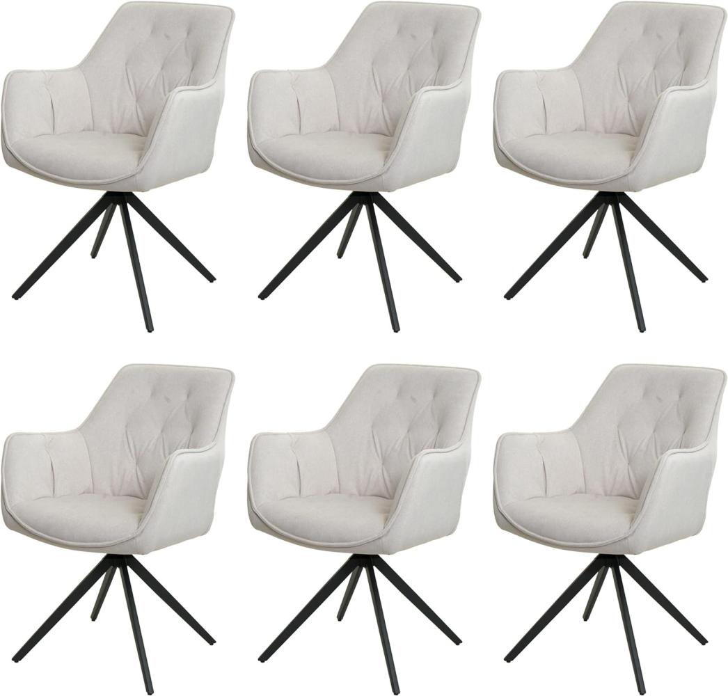 6er-Set Esszimmerstuhl HWC-L80, Küchenstuhl Polsterstuhl Stuhl mit Armlehne, drehbar, Metall Stoff/Textil ~ creme-beige Bild 1