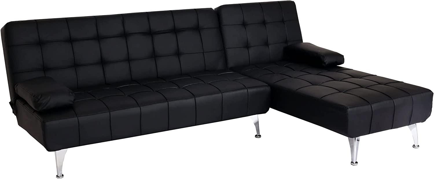 Schlafsofa HWC-K22, Couch Ecksofa Sofa, Liegefläche links/rechts Schlaffunktion 236cm ~ Kunstleder schwarz Bild 1