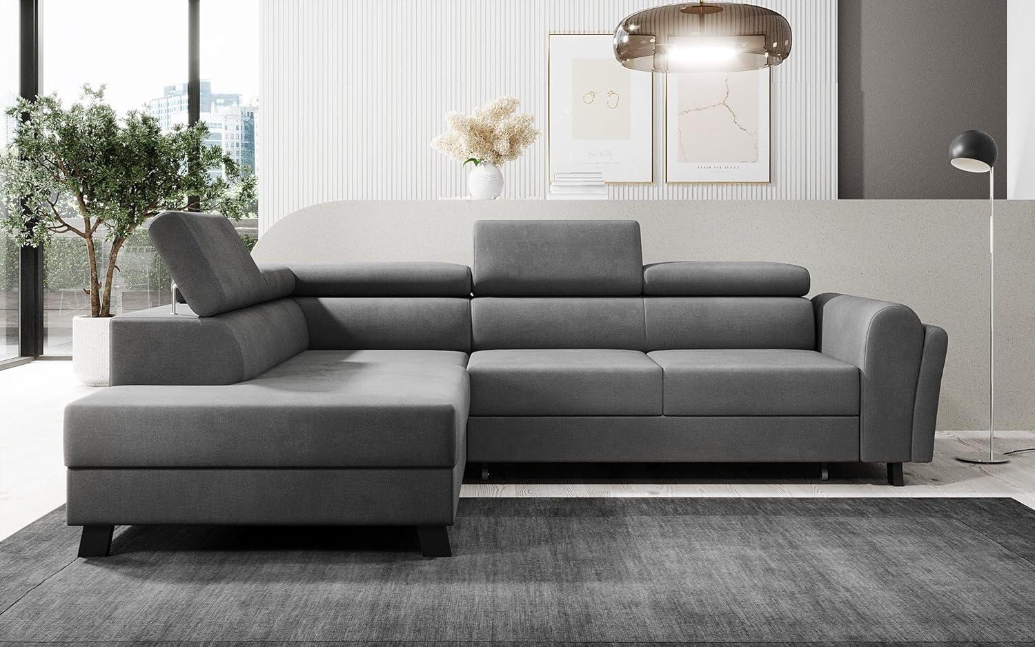 Designer Sofa Kira mit Schlaf- und Klappfunktion Samt Grau Links Bild 1