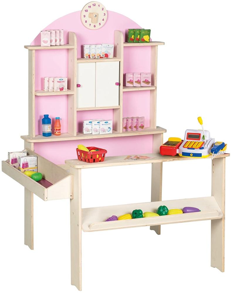 roba Kinderkaufladen aus Holz, rosa, mit Seitentheke und Uhr, inkl. Kaufladenzubehör Bild 1