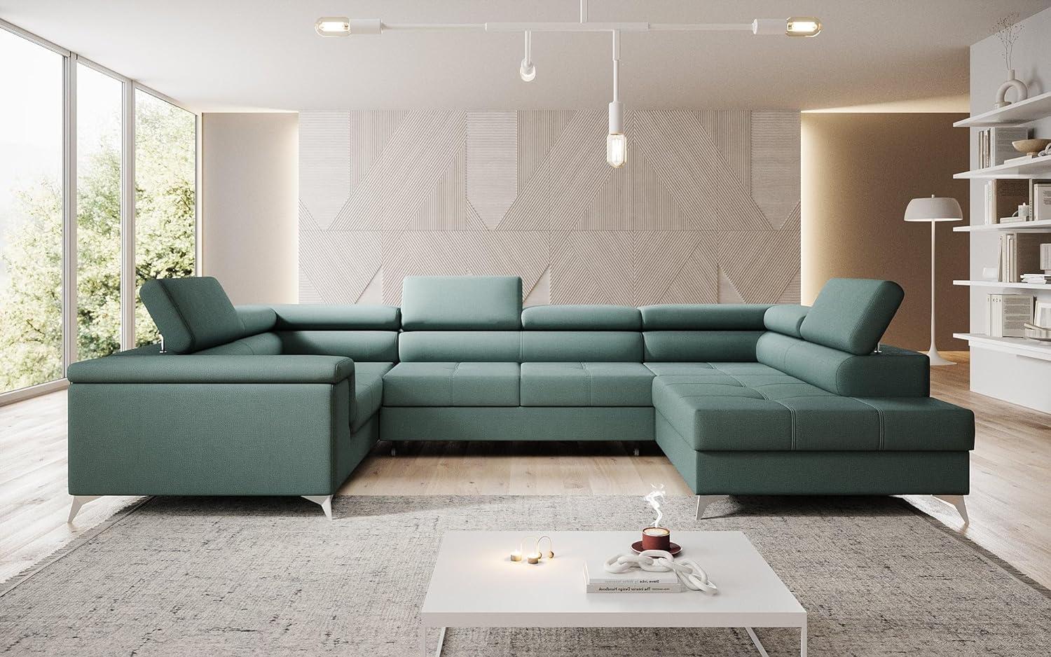 Designer Sofa Torino mit Schlaf- und Klappfunktion Stoff Grün Rechts Bild 1