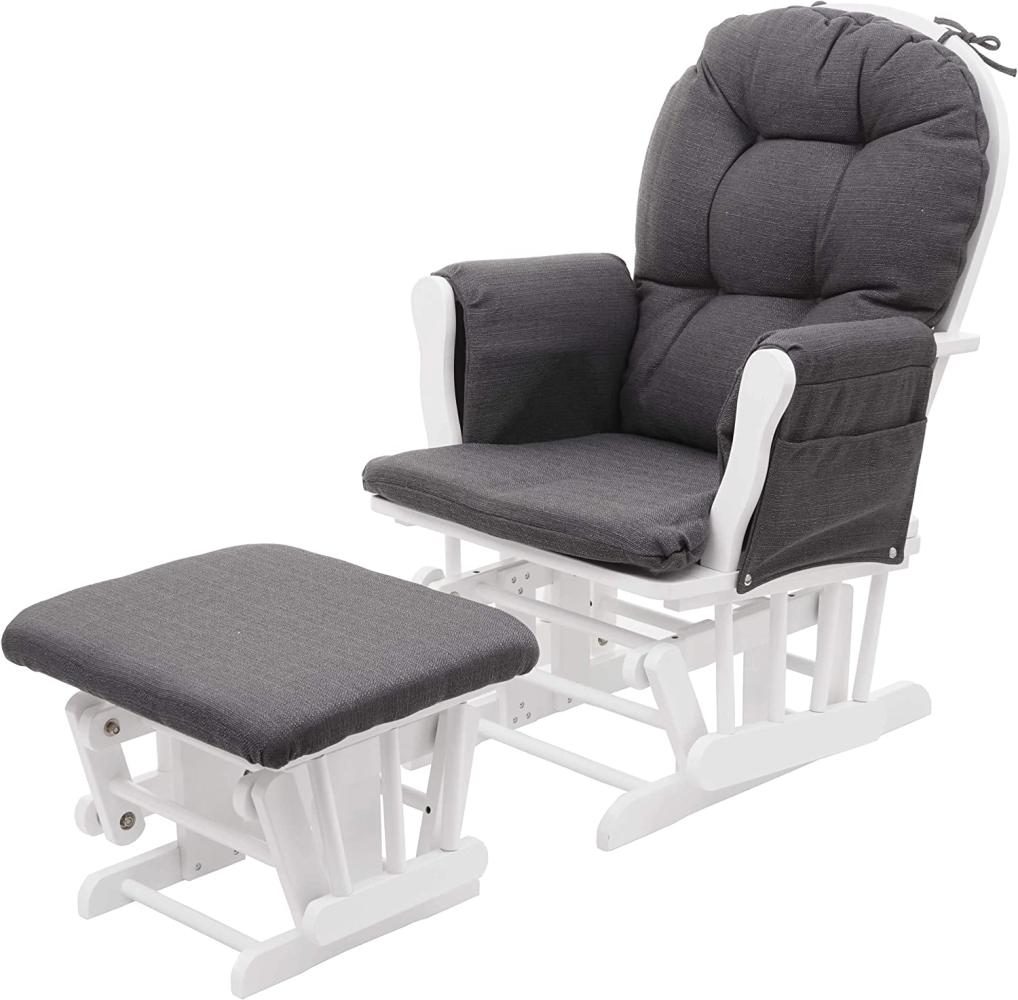 Relaxsessel HWC-C76, Schaukelstuhl Sessel Schwingstuhl mit Hocker ~ Stoff/Textil, dunkelgrau, Gestell weiß Bild 1