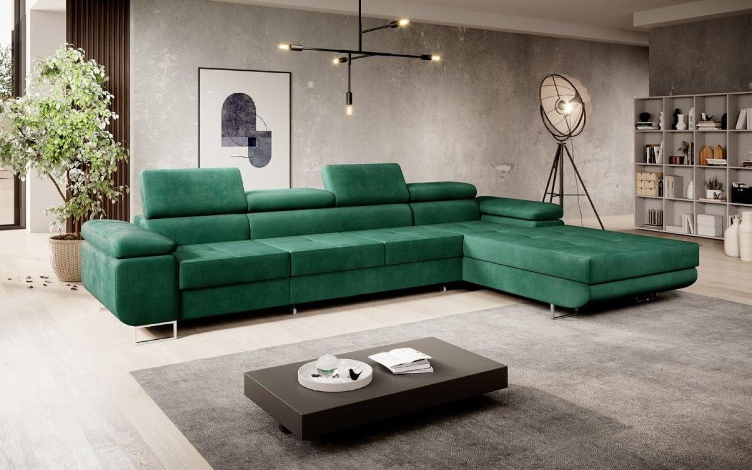 Designer Sofa Calvera Maxi mit Schlaf- und Klappfunktion (Samt) Grün Rechts Bild 1