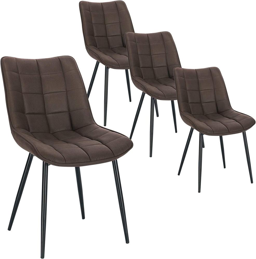 WOLTU 4 x Esszimmerstühle 4er Set Esszimmerstuhl Küchenstuhl Polsterstuhl Design Stuhl mit Rückenlehne, mit Sitzfläche aus Stoffbezug, Gestell aus Metall, Dunkelbraun, BH247dbr-4 Bild 1