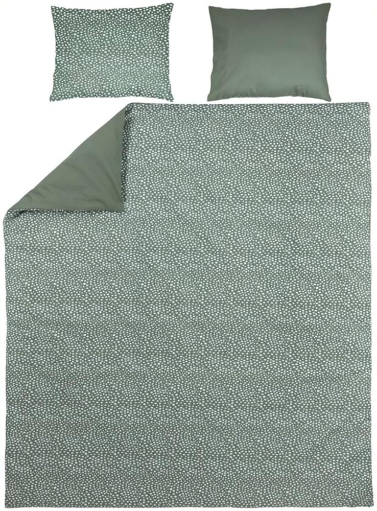 Meyco Home Cheetah/Uni Bettwäsche Doppelbett (Baumwolle, atmungsaktives Material, einfache Pflege, praktischer Einschlagstreifen, Maße: 240 x 200/220 cm), Waldgrün Bild 1