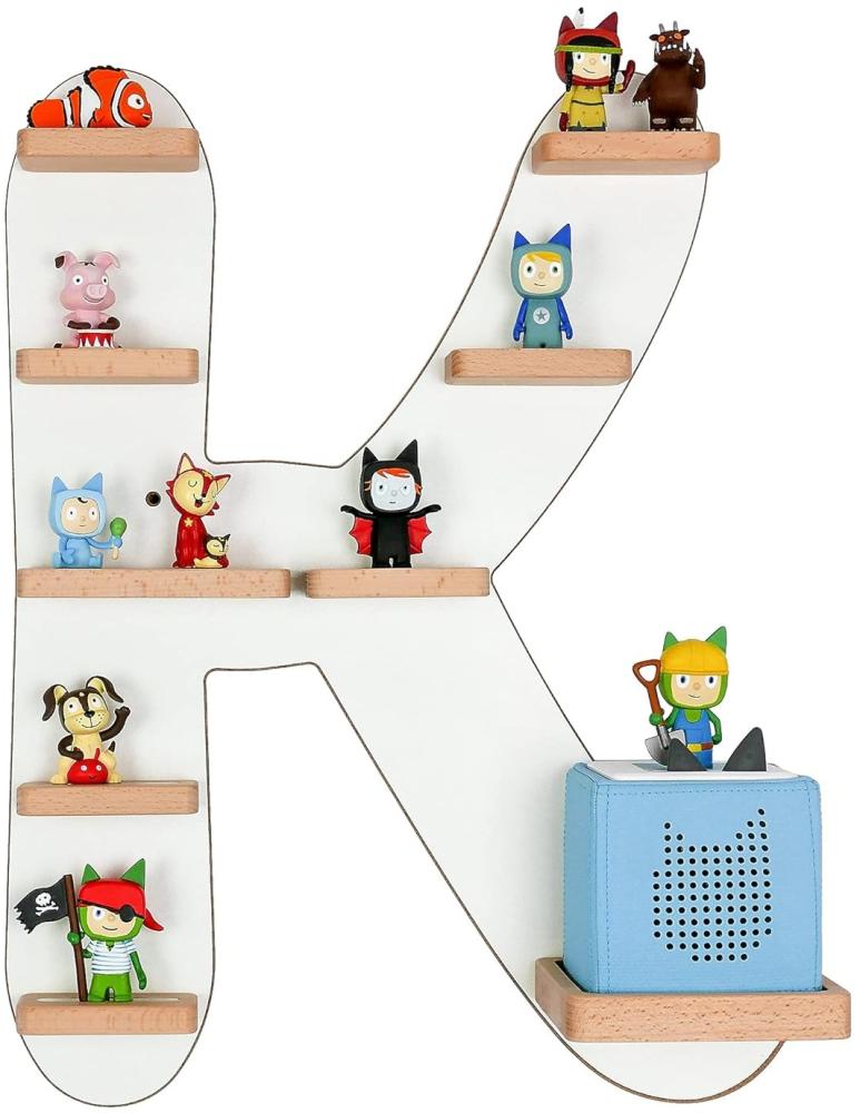 MR TEDDY BEAR Kinderregal Buchstabe K | Holzregal für Toniebox und Tonies | Tonie-Regal hergestellt in der EU | Wandregal zum Spielen und Sammeln | Für Mädchen und Jungen | im K Design in Weiß Bild 1
