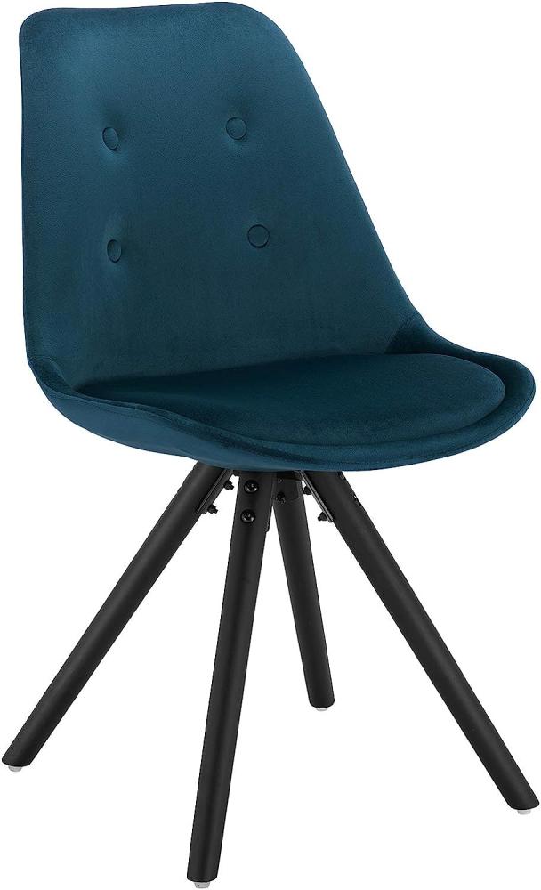 WOLTU® BH196bl-1 1 Stück Esszimmerstuhl, Sitzfläche aus Samt, Design Stuhl, Küchenstuhl, Holzgestell, Blau Bild 1
