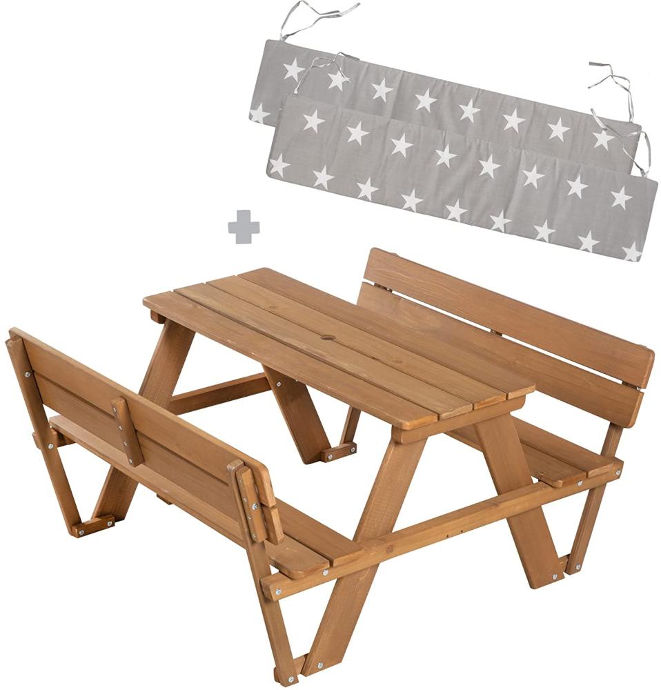 roba 'Picknick for 4, Outdoor +' Kindersitzgarnitur mit Lehne und Bankkissen, Massivholz teak, 107 x 50,5 x 89 cm Bild 1