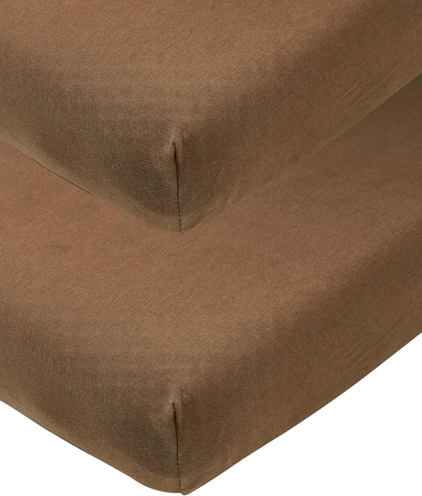 Meyco Baby Uni Spannbettlaken 2er Pack für das Kinderbett (Bettlaken mit weicher Jersey-Qualität, aus 100% Baumwolle, perfekte Passform durch Rundum-Gummizug, Maße: 70 x 140 cm), Schokolade Bild 1