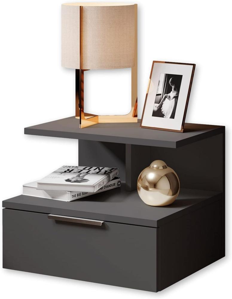 PEDRO Nachttisch hängend, Graphit - Schwebender Nachtschrank mit Schublade und offenem Ablagefach - 40 x 31 x 35 cm (B/H/T) Bild 1