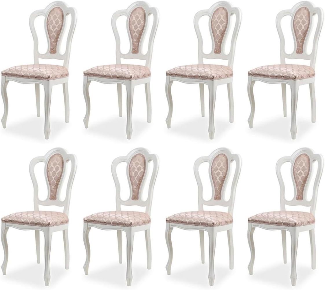 Casa Padrino Luxus Barock Esszimmer Stuhl 8er Set mit Muster Rosa / Weiß - Prunkvolle Barockstil Küchen Stühle - Luxus Esszimmer Möbel im Barockstil - Edel & Prunkvoll Bild 1