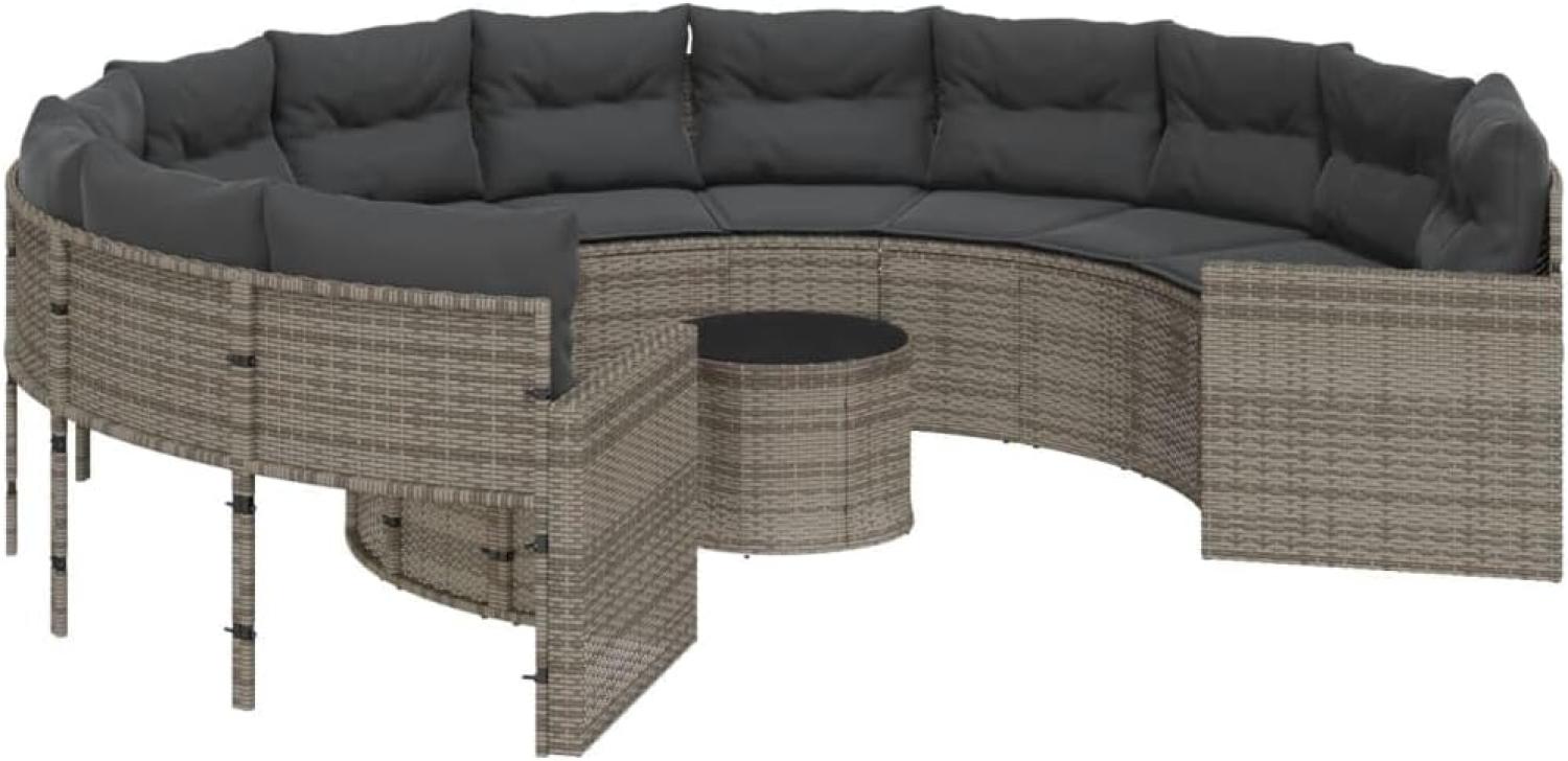 Gartensofa mit Tisch und Kissen Rund Grau Poly Rattan 3318536 Bild 1