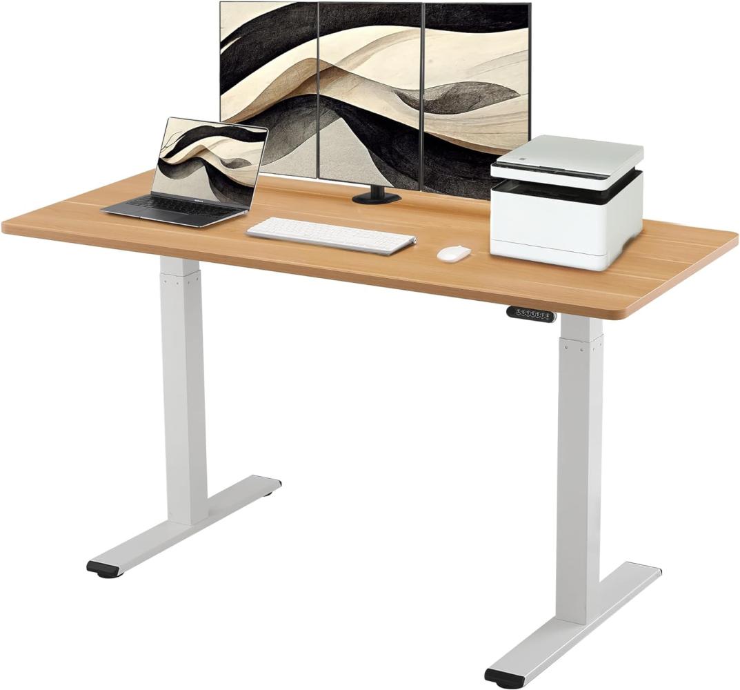 E.For.U® höhenverstellbarer Schreibtisch 180x80 cm, 2 Motoren, elektrisch höhenverstellbares Tischgestell mit 2-Fach-Teleskop, Memory-Steuerung (Weiß), DT20L mit Tischplatte (Buche) Bild 1