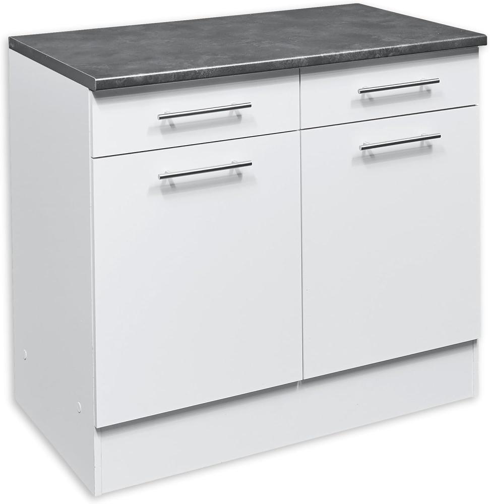 EDDY Moderner Küchenunterschrank in Weiß matt, Metallic Grau - Geräumiger Unterschrank Küche mit viel Stauraum - 100 x 90 x 60 cm (B/H/T) Bild 1